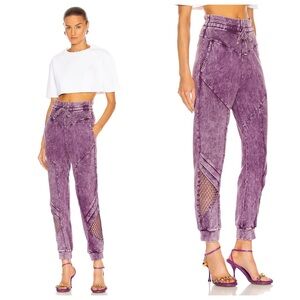 NEW Noam Ridley Sweatpants Joggers (Sz XS) High Rise Fishnet Cut-Outs Burgundy